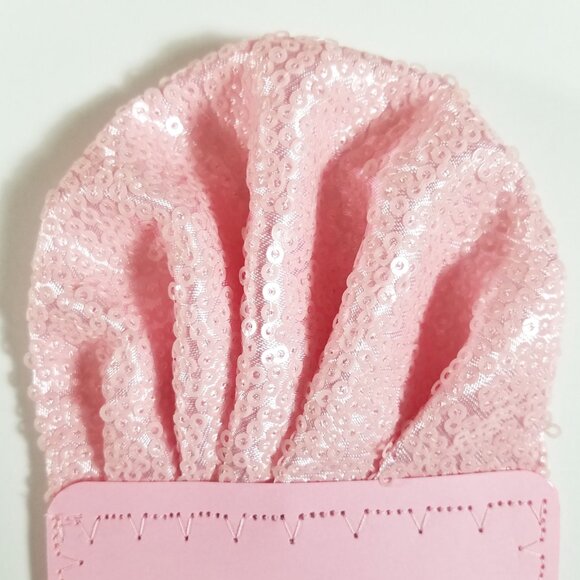 COPY - Men's Sequin Pre-Folded Pocket Square Insert - Light Pink Fan Design - Picture 4 of 6
